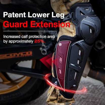 Scoyco Motorcycle Knee Pads for Men - CE Level 1 Motocross Knee Shin Guards Protective Gear with 45°-180° Knee Flexibility Design and Adjustable Elastic Bands