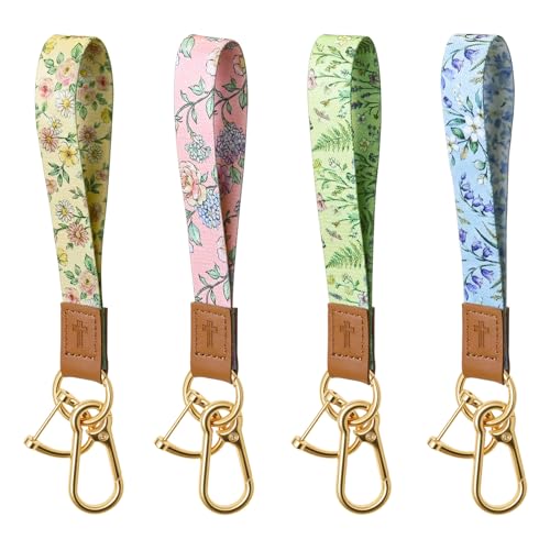 4 NFC Daily Bible Verse Keychain Wristlet, Bible Study Supplies, Bible Accessories, Bible Party, Daily Prayer Gifts - color: Flower Christian Set