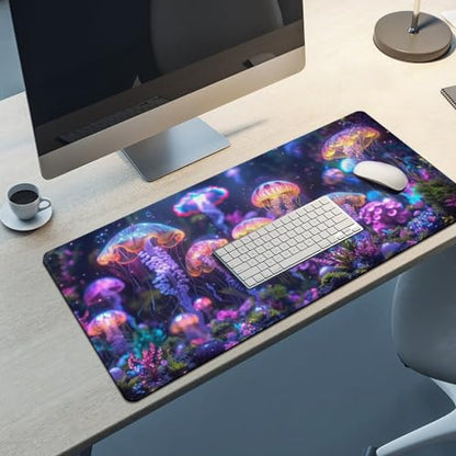 KeKee Colorful Sea Aquarium Neon Jellyfish Octopus Mushrooms Large Mouse Pad Gaming Mousepad Desk Pad for Keyboard and Mouse Mat Non-Slip Base 40x90cm, Style - size: 40x90cm