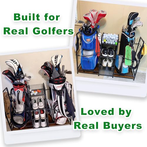 Jsskeeim Golf Bag Storage Organizer for Garage Organization, Golf Bag Stand for Golf Bag Accessories, Spacious Golf Rack for Golf Clubs & Golf Essentials, Ideal Golf Gifts for Men (Fits 2 Golf Bags) - style: 2 Bags