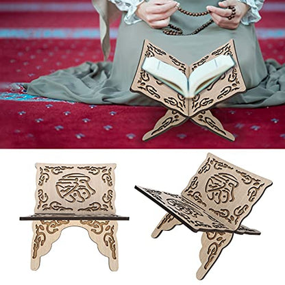 Holy Book Stand Holder, Vintage Quran Folding Stand Wooden Carved Muslim Prayer Book Organizer Bookshelf Collapsible