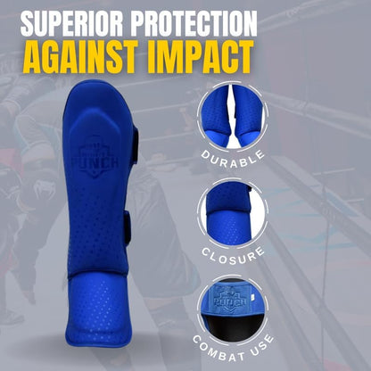 Shin Guards Kickboxing Leg Pads with Instep Protection, Muay Thai MMA Martial Arts Kicking Sparring Training Gear - color: Blue, size: Medium