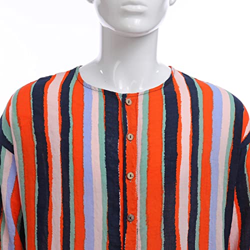 IDOPIP Men's Muslim Thobe Long Sleeve Striped Robe Gown Arab Islamic Kaftan Abayas Dress Middle East Dubai Ramadan Clothing - color: Orange, size: 3X-Large