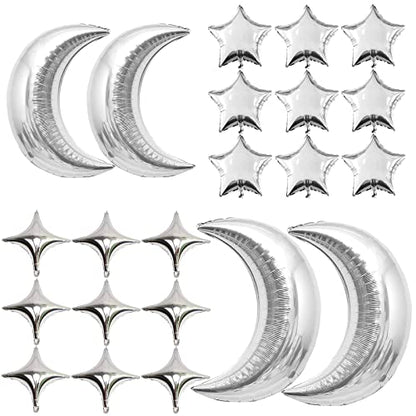 54Pcs Star Foil Balloons Moon Foil Mylar Balloons with 50Pcs Silver Star Balloons and 4Pcs Large Moon Foil Balloons for Baby Shower Christmas Anniversary Engagement Wedding Birthday Party Decoration : Toys & Games