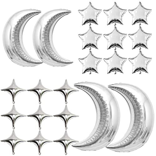 54Pcs Star Foil Balloons Moon Foil Mylar Balloons with 50Pcs Silver Star Balloons and 4Pcs Large Moon Foil Balloons for Baby Shower Christmas Anniversary Engagement Wedding Birthday Party Decoration : Toys & Games