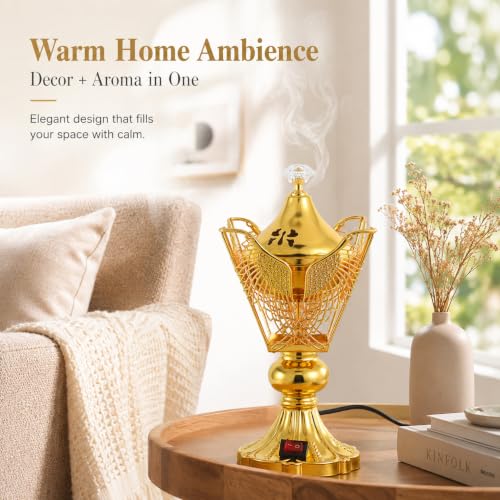 NOLITOY Electric Bakhoor Burner for Home - Iron Oud Resin Incense Burner Plug in - Decorative Middle Eastern Censer for Meditation Yoga Office 9-inch (us Plug)