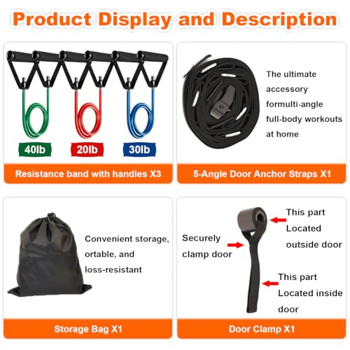 Resistance Bands with Door Anchor 3 Pull Rope Bands with Handles