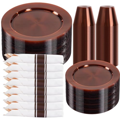 DaYammi 350PCS Amber Plastic Dinnerware Set for 50 Guests - color: C Amber, size: 350PCS（50 Guests)