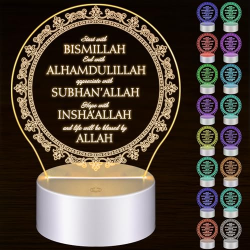 Qinyoung Eid Ramadan Mubarak Decoration Islam Ramadan Light LED Start and End with Allah LED with Remote 16 Color Flashing Muslim Gifts Family Desktop Night Lamp Ornaments for Believer Al Fitr Party