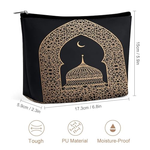 Islamic Dome Pattern Gold Makeup Bag, Travel Toiletry Organizer, Cosmetic Pouch for Women, Birthday Presents for Mom Girls Women Sisters - color: Islamic Dome Pattern Gold