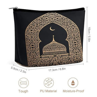 Islamic Dome Pattern Gold Makeup Bag, Travel Toiletry Organizer, Cosmetic Pouch for Women, Birthday Presents for Mom Girls Women Sisters - color: Islamic Dome Pattern Gold