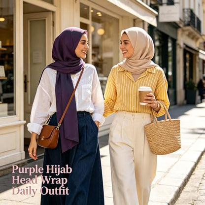 Hijab Scarf for Women, 3PCS Set with Undercap and Hijab Clip Lightweight Modal Muslim Head Wrap Scarf for Daily - color: Sy11-dark Purple Hijab+black Undercap