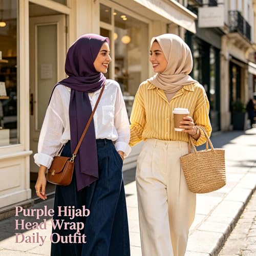 Hijab Scarf for Women, 3PCS Set with Undercap and Hijab Clip Lightweight Modal Muslim Head Wrap Scarf for Daily - color: Sy11-dark Purple Hijab+black Undercap