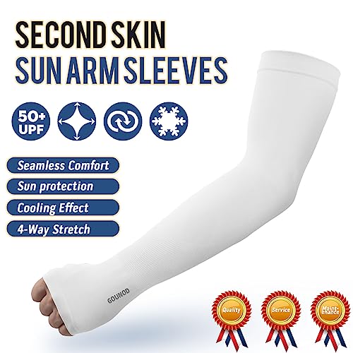 GOUNOD Gardening Sleeves to Cover Arms for Women with Thumb Holes-Sun Protection SPF Cooling Driving UV Blocking - color: 6 Pairs:black,white