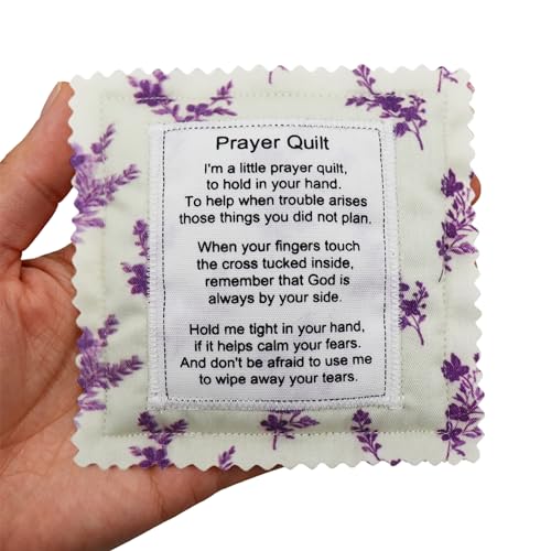 Mini Prayer Quilt with Cross Inside Vintage Pocket Scripture Prayer Quilt Squares Sympathy Christian Gifts for Women Pastor Appreciation Father's Day Graduates Gifts (White, 1 Pack) - color: White, size: 1 Pack