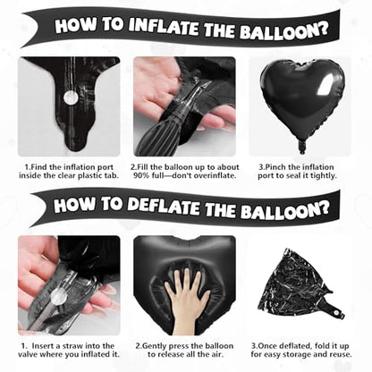 Black Silver Heart Balloons, 10PCS Metallic Foil for Goth Disco Birthday - color: Black Silver