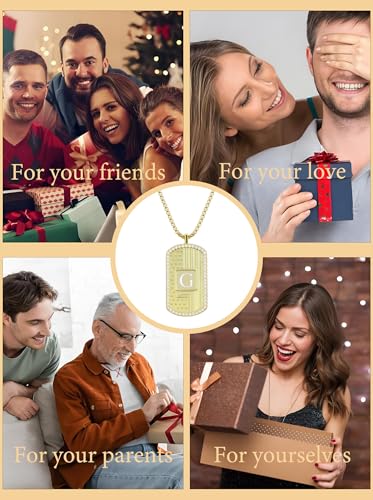 American Flag 18K Gold Plated Initial Dog Tag Alphabet Pendant Necklace for Men&Women, A to Z Copper Pendant Necklace with CZ Stones, Personalized Letter Non-Tarnish Jewelry Gift - style: G