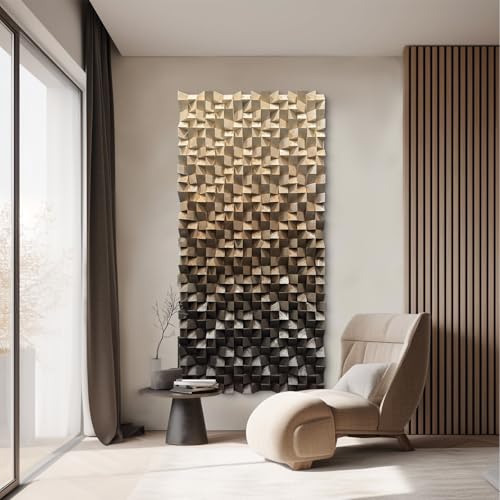 BrightA Large Abstract Wood Art, Handcrafted Triangular Blocks in Warm Brown Tones, Statement Piece for Spacious Wall 31.5"x63" - color: Dark brown + Grayish brown + Black, size: 31.5"x63"