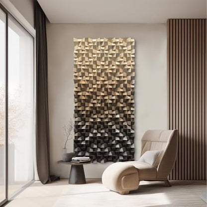 BrightA Large Abstract Wood Art, Handcrafted Triangular Blocks in Warm Brown Tones, Statement Piece for Spacious Wall 31.5"x63" - color: Dark brown + Grayish brown + Black, size: 31.5"x63"