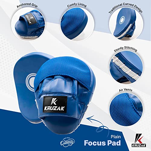 Kruzak Plain Punching Mitts for Muay Thai MMA Training, Focus Pads for Boxing Martial Arts and Punching Target - color: Blue