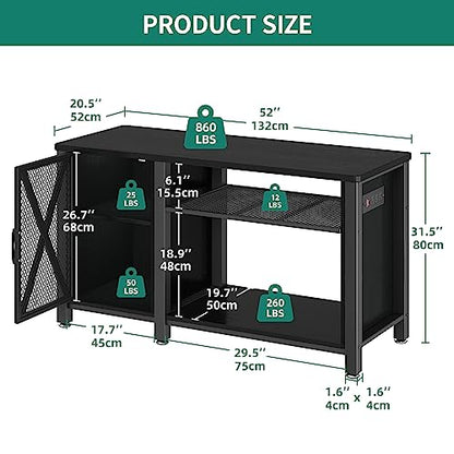 DWVO 55-75 Gallon Heavy Duty Metal Aquarium Stand with Power Outlets,Black | Cabinet for Fish Tank Accessories Storage,Fish Tank Stand Suitable for Turtle Tank, Reptile Terrarium, 860LBS Capacity