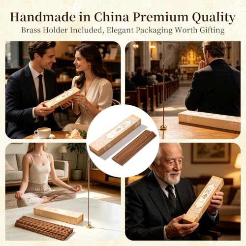 Natural Chinese Agarwood Incense Sticks with Brass Burner, Handmade Traditional Oud Incense for Stress Relief, Meditation, Home Fragrance, Ideal Gift for Aromatherapy Lovers - size: Agarwood