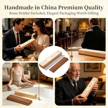 Natural Chinese Agarwood Incense Sticks with Brass Burner, Handmade Traditional Oud Incense for Stress Relief, Meditation, Home Fragrance, Ideal Gift for Aromatherapy Lovers - size: Agarwood
