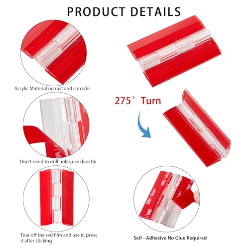4 Pcs Clear Acrylic Small Hinges 65 x 41 mm Self Adhesive Mini Hinge Swing Clear Door Hinges Tiny Adhesive Hinge for Crafts Cabinet Drawer Jewelry Box DIY Display Plastic Box - size: 65 x 41 mm 2.55 x 1.6 inch)