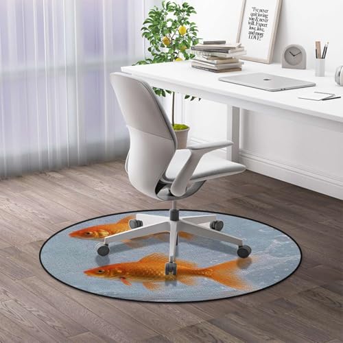 Aquarium Non-Slip Round Chair Mat for Hardwood Floors & Low Pile Carpets, Golden Carp Multi-Purpose Desk Chair Protector, Orange Gold White Diameter 39.4 in - color: Aquarium_2109, size: Diameter 39.4 in