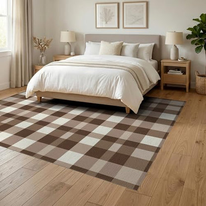 6'x9' Washable Rustic Checkered Area Rug, Beige Foldable Non-Slip Large Carpet Foldable Easy Care Carpet for Queen Size Bedroom, Under Bed, Master Bedroom | Ref:1910429 - color: Beige/Pattern 30, size: 6' x 9' (Rectangular)