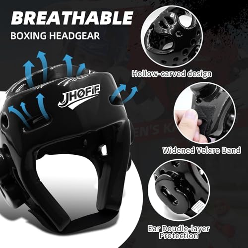 Martial Arts Karate Protective Sparring Gear Package Deal/Gift Adjustable Adult & Youth Headgear, Gloves & Kicks for MMA, Taekwondo, Boxing Training - color: Black, size: Large