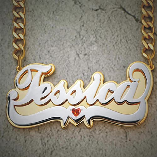 Custom Name Necklace Double Plated Name Necklace Personalized Name Plate Necklaces Name Necklaces for Women 18k Gold Plated Nameplate Pendant - color: Style 20