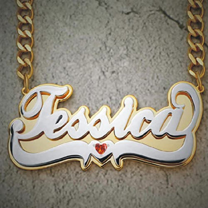 Custom Name Necklace Double Plated Name Necklace Personalized Name Plate Necklaces Name Necklaces for Women 18k Gold Plated Nameplate Pendant - color: Style 20