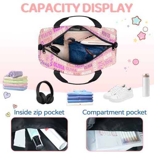 Personalized Dance Gym Bag, Pale Pink with Colorful Names | Custom Sport Duffel Large Compartment Cheerleaders Dance Weekender Bags Travel Tote - color: Pale Pink