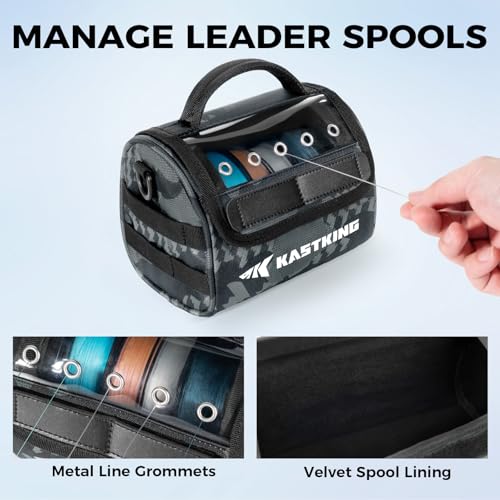KastKing BaitSpace Line Bag Water Resistant Tackle Bag, Organize Spools | Fishing Line Storage Bag with Water Resistant Nylon, Removable Divider, BaitSpace Line Management Bag - color: A: Black Camo-Medium