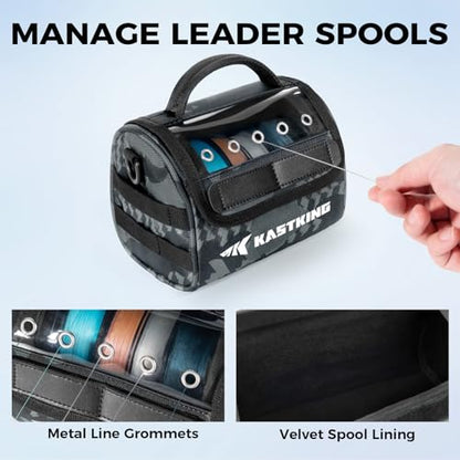 KastKing BaitSpace Line Bag Water Resistant Tackle Bag, Organize Spools | Fishing Line Storage Bag with Water Resistant Nylon, Removable Divider, BaitSpace Line Management Bag - color: A: Black Camo-Medium