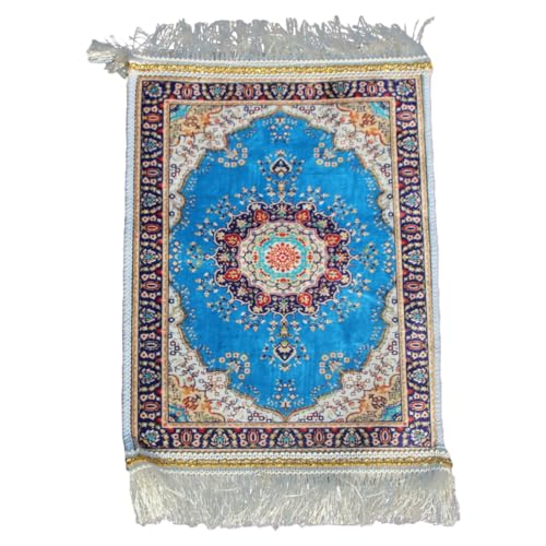 Portable Islamic Prayer Small Mat Classic Pattern Muslim Prayer Rug Small Rug Foldable Salah Carpet Mat with Tassel - color: Blue