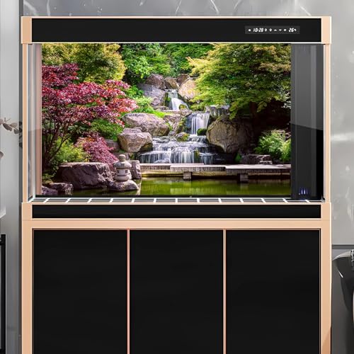 Waterfall Aquarium Background Kyoto Garden Style Terrarium Background Forest Huge Rocks Fish Tank Background Falls Stream River Aquarium Backdrop Waterfall Reptile Habitat Background 30x12in - color: Purple Green, size: 30(W)x12(H)in