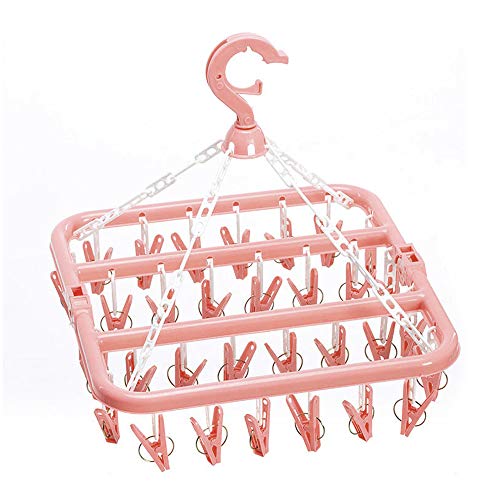 SteelFever Clothes Drying Hanger with 32 Clips, Foldable Hanging Drying Rack for Clothes Underwear Socks (Light Pink) - color: Light Pink
