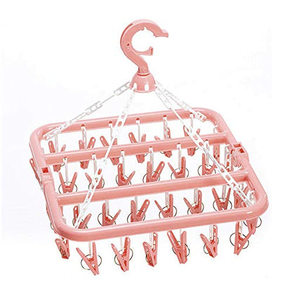SteelFever Clothes Drying Hanger with 32 Clips, Foldable Hanging Drying Rack for Clothes Underwear Socks (Light Pink) - color: Light Pink