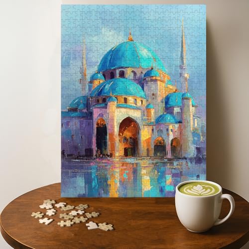 Blue Domed Mosque Kazan Islam Islam Jigsaw Puzzle - 500 Pieces Wooden Puzzle for Adults, Wall Art Gift, Finished Size: 20 x 15 Inch - color: Blue Domed Mosque Kazan Islam - 500 Pieces