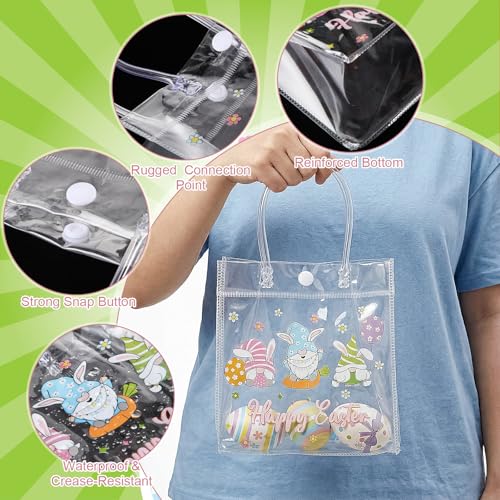 Aliceset 24pcs Happy Easter Gift Bags Bulk - Easter Clear PVC Bunny Gift Bags with Handle Reusable Candy Party Favor Totes for Snack Candy Treat Party Favor (Gnome, 6.31"x 5.91"x 3.15") - style: Easter Gnome