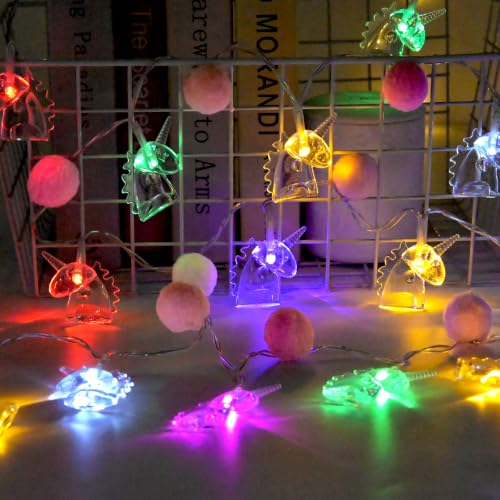 ChiRee Colorful Unicorn String Lights with Pink Pom Poms - color: Pink Pompoms-Colorful Unicorn