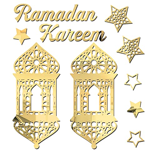 ALIBBON Ramadan Kareem Stickers, Gold Castle Star Stickers Decals, Eid Mubarak Wall Decorations for Home, Islamic Muslim Wall Decor, Eid Mubarak Ramadan Window Clings Mirror Decor - color: Style2