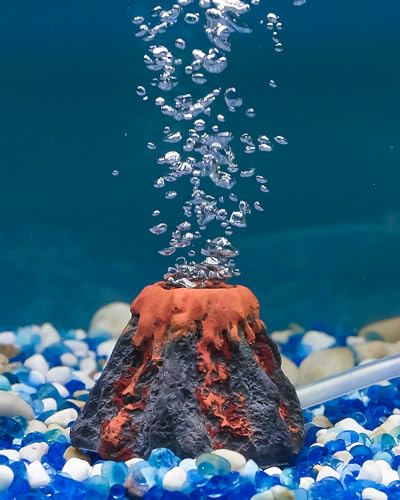 Uniclife Aquarium Volcano Ornament Kit Fish Tank Decoration Mini Resin Volcanic Decor for Fish Tank with Air Stone Bubbler Airline Tubing Accessories for Oxygenation (Air Pump Not Included) - color: Red, size: Mini