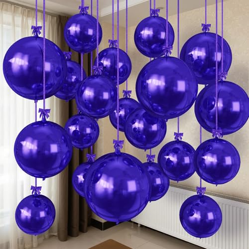 Togvu Purple Round Foil Balloons, 12PCS Different Sizes 4D Metallic Balloon Large Dark Purple Sphere Mirror Ball Balloons for Graduation Halloween Birthday Party Ceiling Decorations Supplies - color: Purple