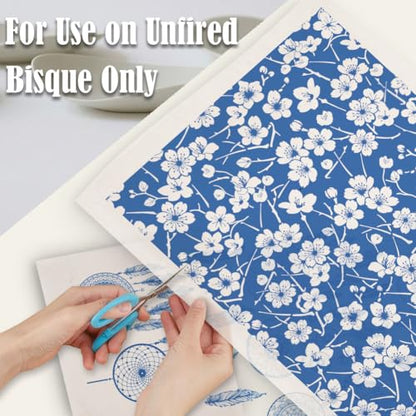 SUPERDANT 5PCS Owl Mushroom Underglaze Paper Transfer Dreamcatcher Flowers Transfer Paper for Clay Ceramic Porcelain Under Glaze Transfers for Pottery Blue Underglaze Decal Papers Handcrafted Gifts - style: Mixed Styles (Owl)