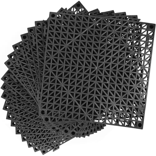 Modular Interlocking Cushion 18 Pack 11.8" x 11.8" Rubber Floor Tiles Non-Slip Splicing Drainage Mats for Deck, Black - size: 18 PCS