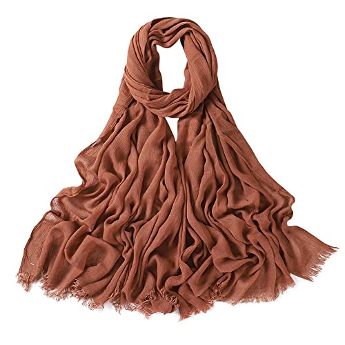 Txameru Hijab Scarf for Women - Muslim Rayon Crinkle With Fringe Edge - color: Chestnut