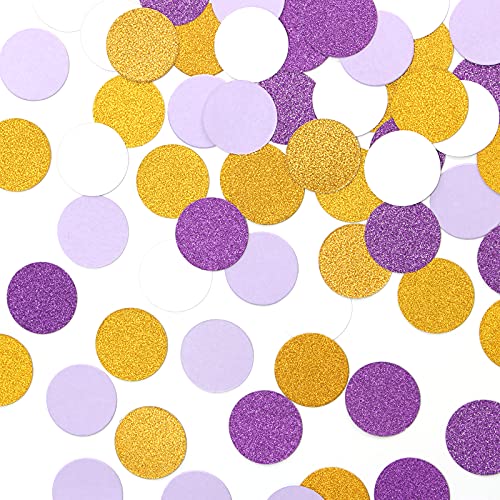 White Purple-Gold Party Decorations Confetti - 300pcs Glitter Graduation Mothers Day Table Confetti Woman Girl Birthday Party Decoration Bridal Baby Shower Wedding Paper Dot Lasting Surprise - color: White Purple Gold Dots